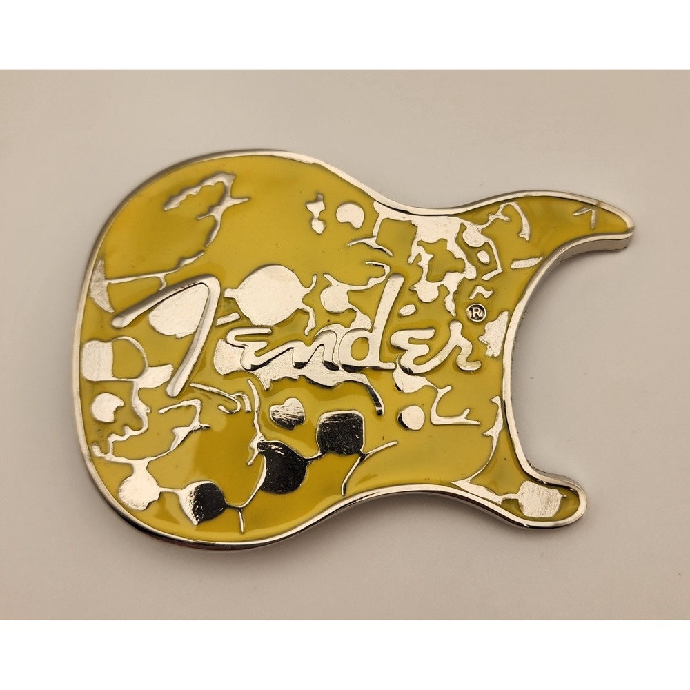 Fender‎ Yellow Electric Guitar Silver Metal Mens Women Belt Buckle